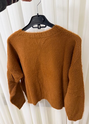 Kadın Kahverengi Örgü Yün Kazak - Görsel 2