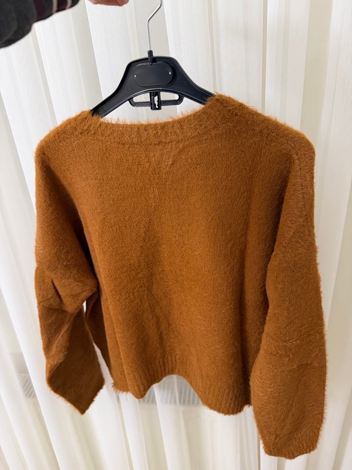 Kadın Kahverengi Örgü Yün Kazak - Görsel 2