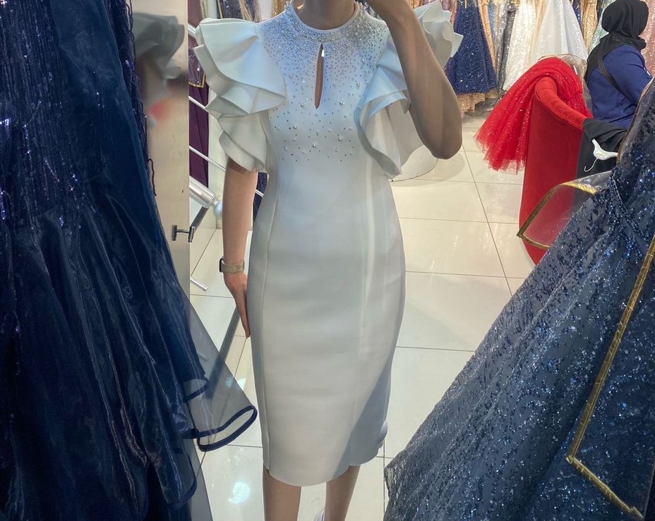 Beyaz kısa Payetli Abiye Elbise - Görsel 2