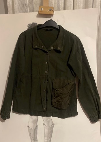 Düğmeli, Salaş Kesim Haki Kadın Ceket - Görsel 3