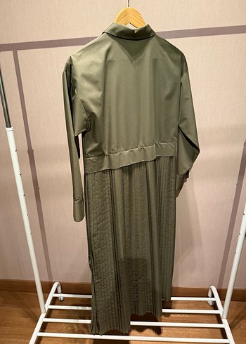 Kadın Haki Renk Pilili Uzun Elbise - Görsel 4