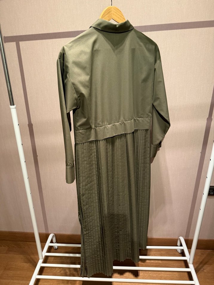 Kadın Haki Renk Pilili Uzun Elbise - Görsel 4