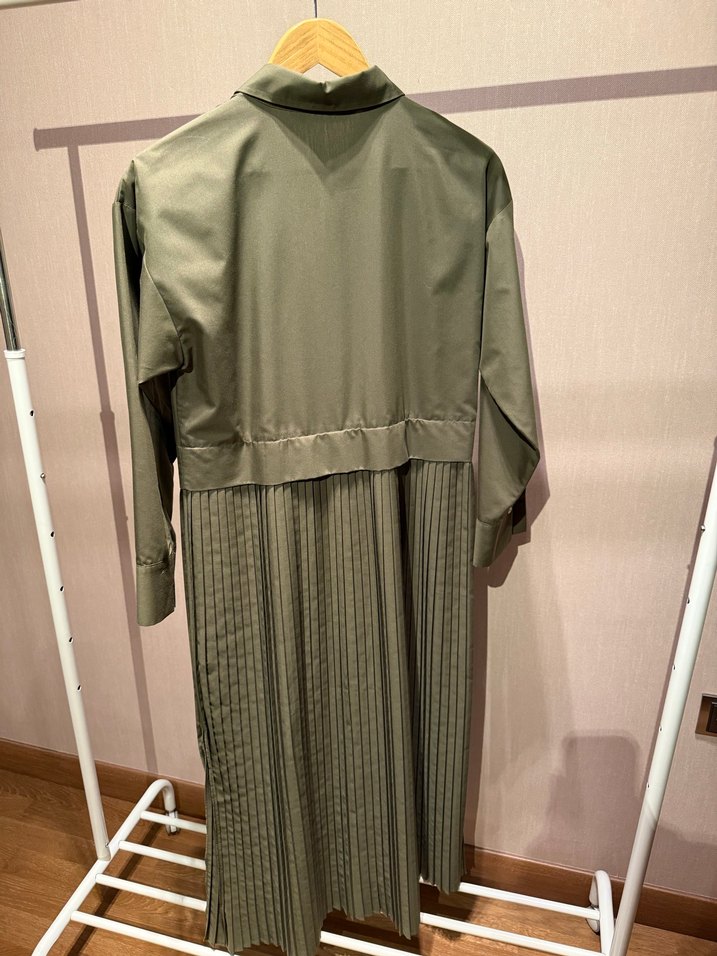 Kadın Haki Renk Pilili Uzun Elbise - Görsel 3