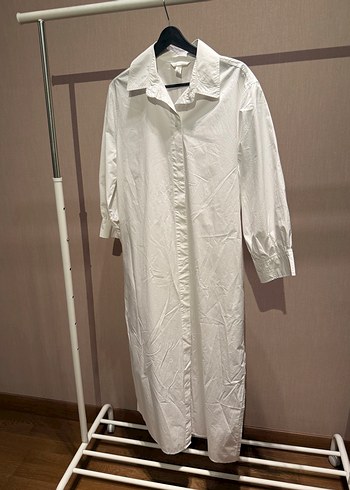 Kadın Beyaz Uzun Kollu Pamuklu Gömlek Elbise - Görsel 2