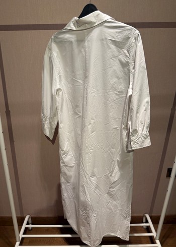 Kadın Beyaz Uzun Kollu Pamuklu Gömlek Elbise - Görsel 3