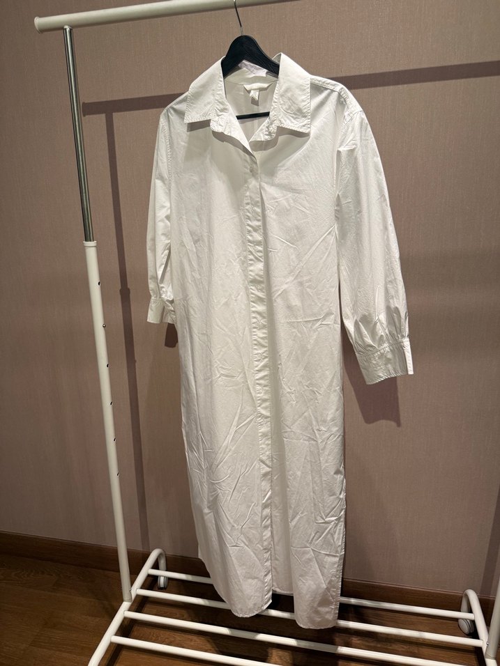 Kadın Beyaz Uzun Kollu Pamuklu Gömlek Elbise - Görsel 2