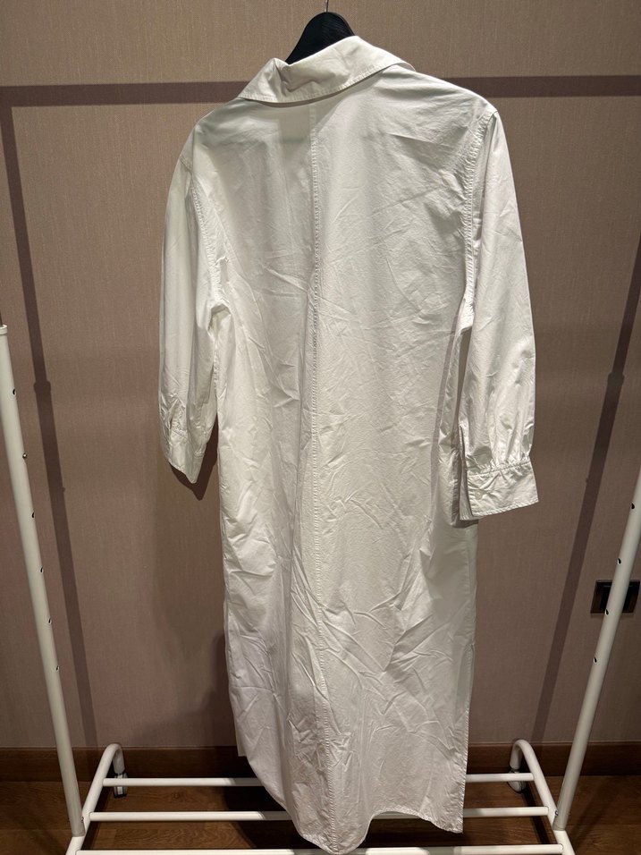 Kadın Beyaz Uzun Kollu Pamuklu Gömlek Elbise - Görsel 3