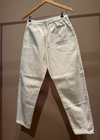 Kadın Beyaz Pamuklu Rahat Kesim Pantolon - Görsel 3