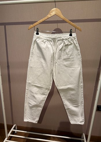 Kadın Beyaz Pamuklu Rahat Kesim Pantolon - Görsel 2