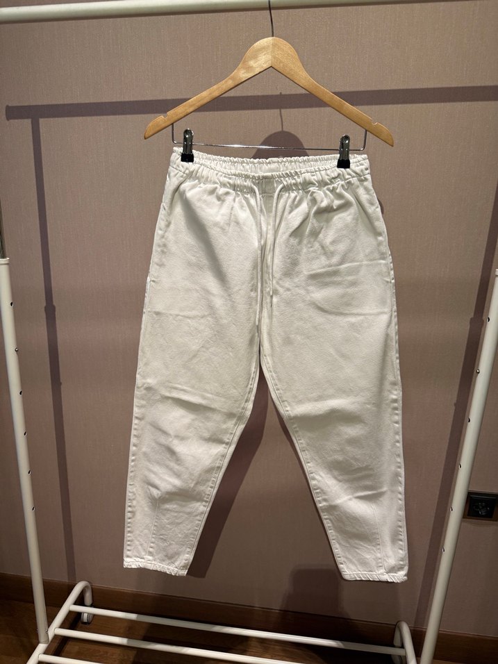 Kadın Beyaz Pamuklu Rahat Kesim Pantolon - Görsel 2