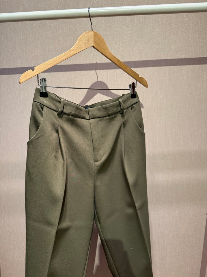 Kadın Kemerli Midi Kumaş Pantolon - Haki - Görsel 2