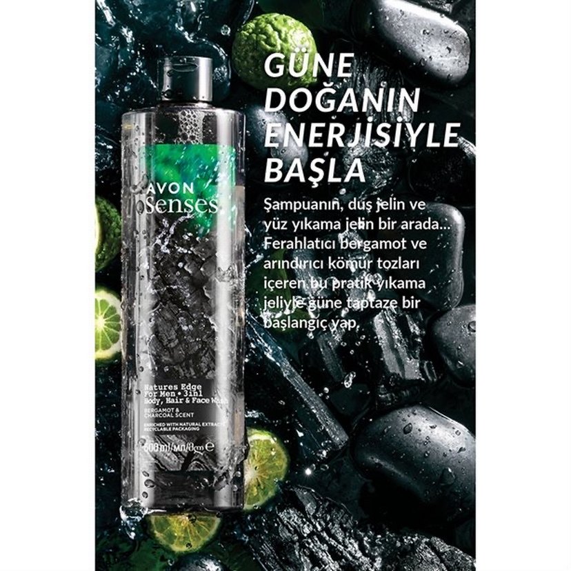 Avon Senses Natures Edge Yüz, Saç ve Vücut Şampuanı 500 ml - Görsel 2