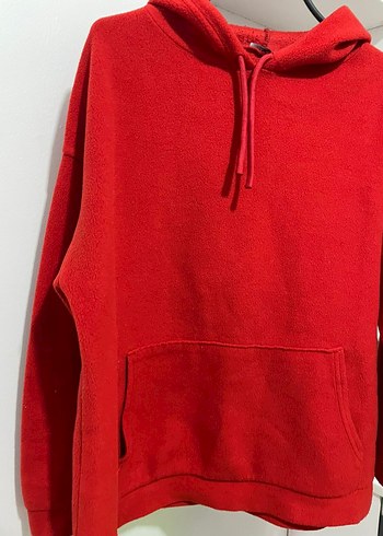 Kadın Kırmızı Kapüşonlu Salaş Sweatshirt - Görsel 2