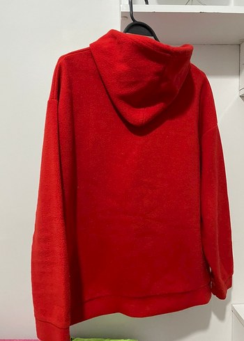 Kadın Kırmızı Kapüşonlu Salaş Sweatshirt - Görsel 3