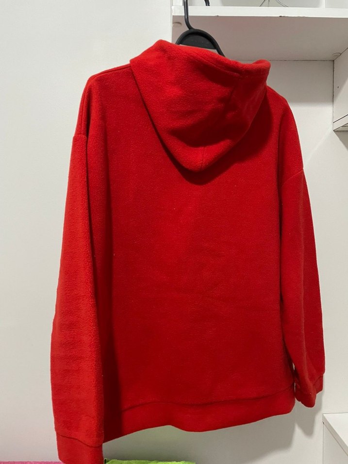 Kadın Kırmızı Kapüşonlu Salaş Sweatshirt - Görsel 3