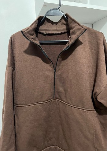 Kahverengi Yarım Fermuarlı  Sweatshirt - Görsel 3