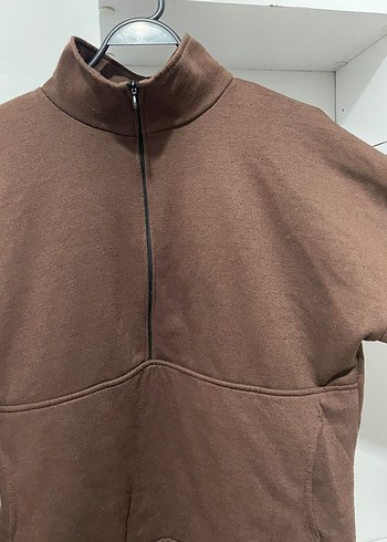 Kahverengi Yarım Fermuarlı  Sweatshirt - Görsel 2