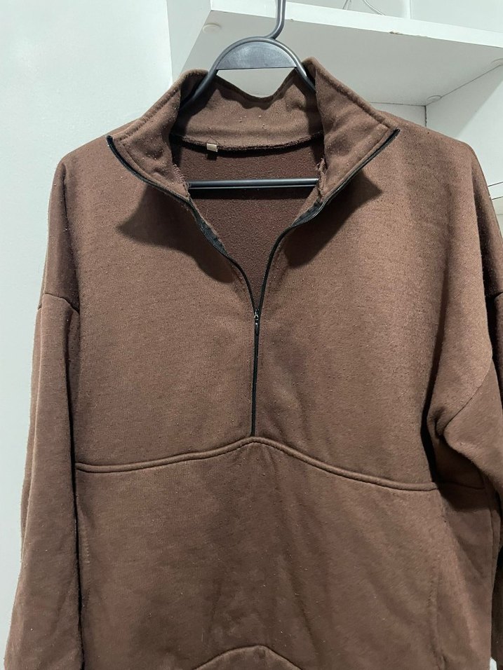 Kahverengi Yarım Fermuarlı  Sweatshirt - Görsel 3