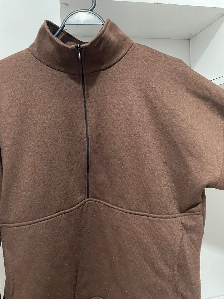 Kahverengi Yarım Fermuarlı  Sweatshirt - Görsel 2