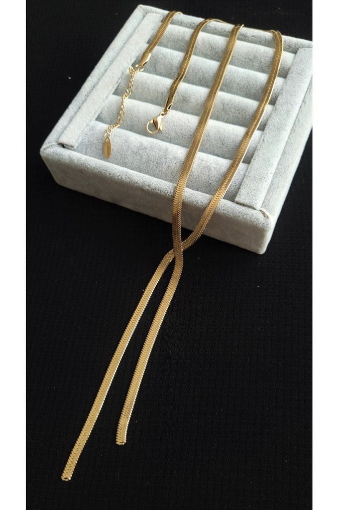 Modern Klasik Altın Zincir Detaylı Uzun Kolye - Görsel 2