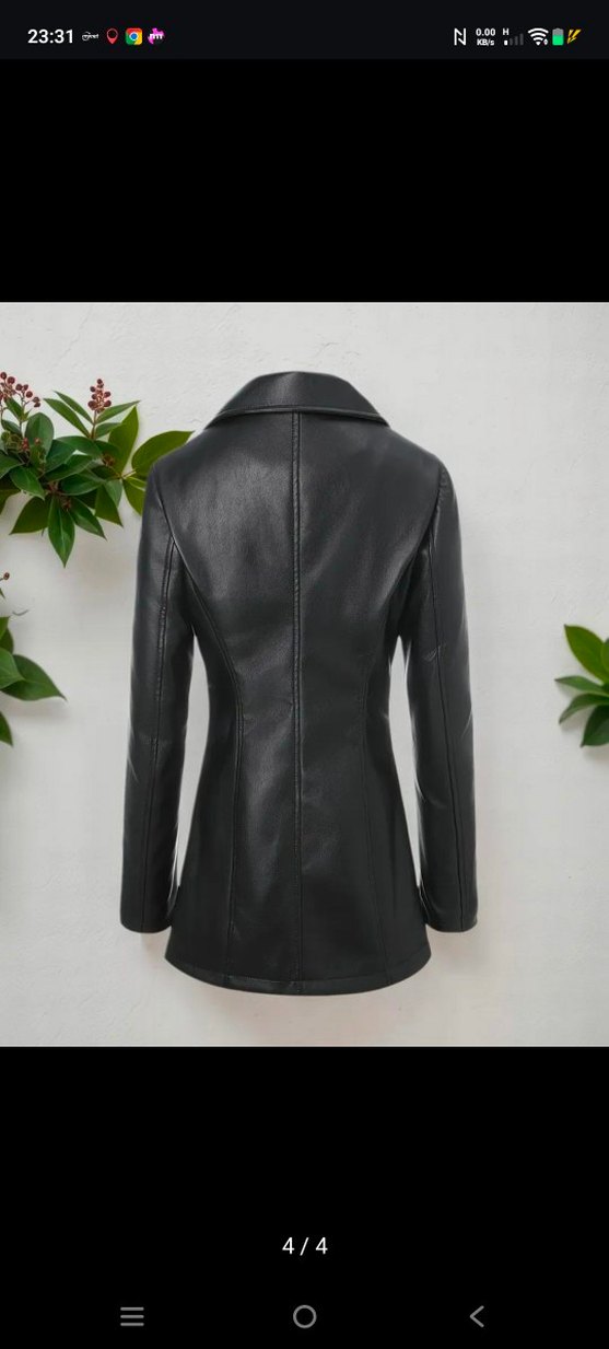 Kadın Siyah Uzun suni Deri Ceket - Görsel 2