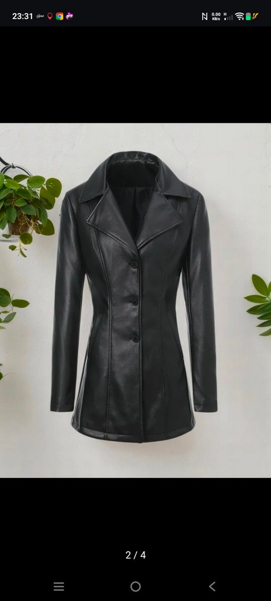 Kadın Siyah Uzun suni Deri Ceket - Görsel 3