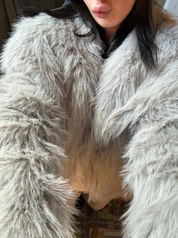 Gri Suni Kürk Ceket - Görsel 3