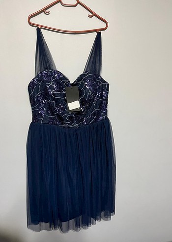 Lacivert Payetli Uzun Abiye Elbise - Görsel 2