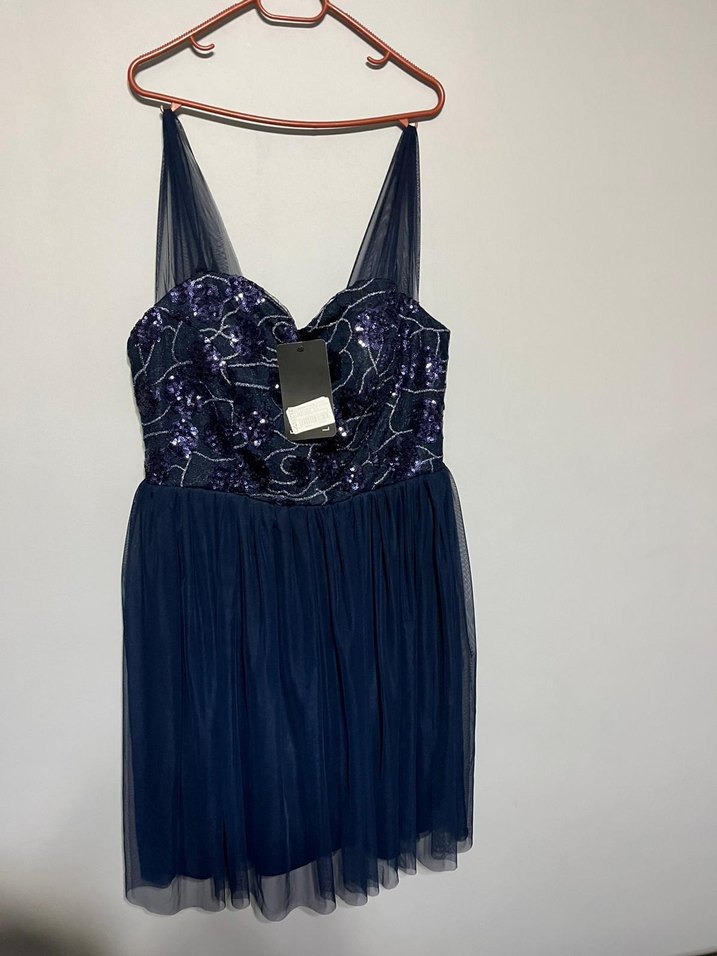 Lacivert Payetli Uzun Abiye Elbise - Görsel 2