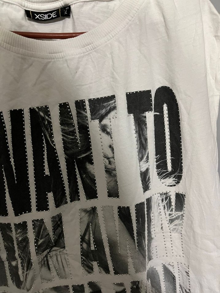 Beyaz Baskılı Rock Punk Tişört - Görsel 2