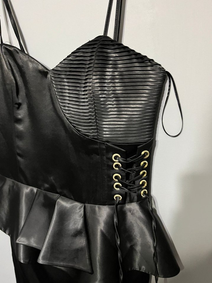 Siyah Gotik Straplez Mini Elbise - Görsel 2