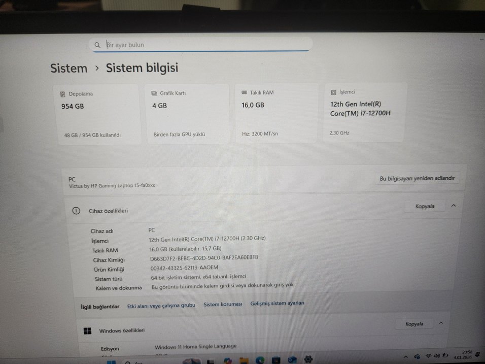 hp victus i7 core 144 hz rtx 3050ti laptop - Görsel 5