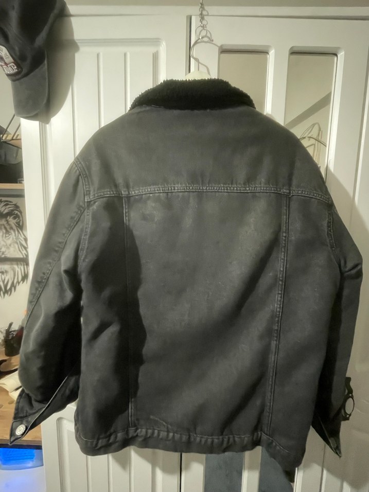 Siyah Kürklü Oversize Denim Ceket - Görsel 4