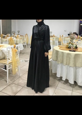 Siyah Uzun Kollu Drape Detaylı Uzun Elbise - Görsel 3