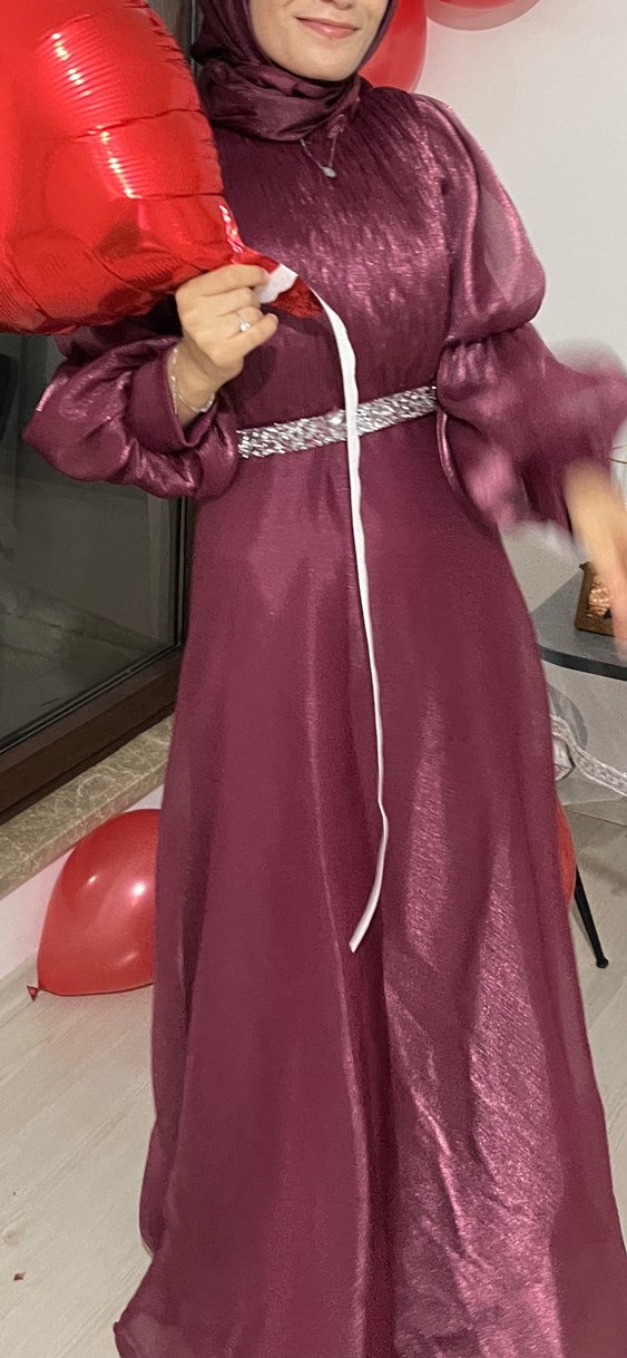 Vişne  çürüğü Uzun Abiye Elbise - Görsel 3