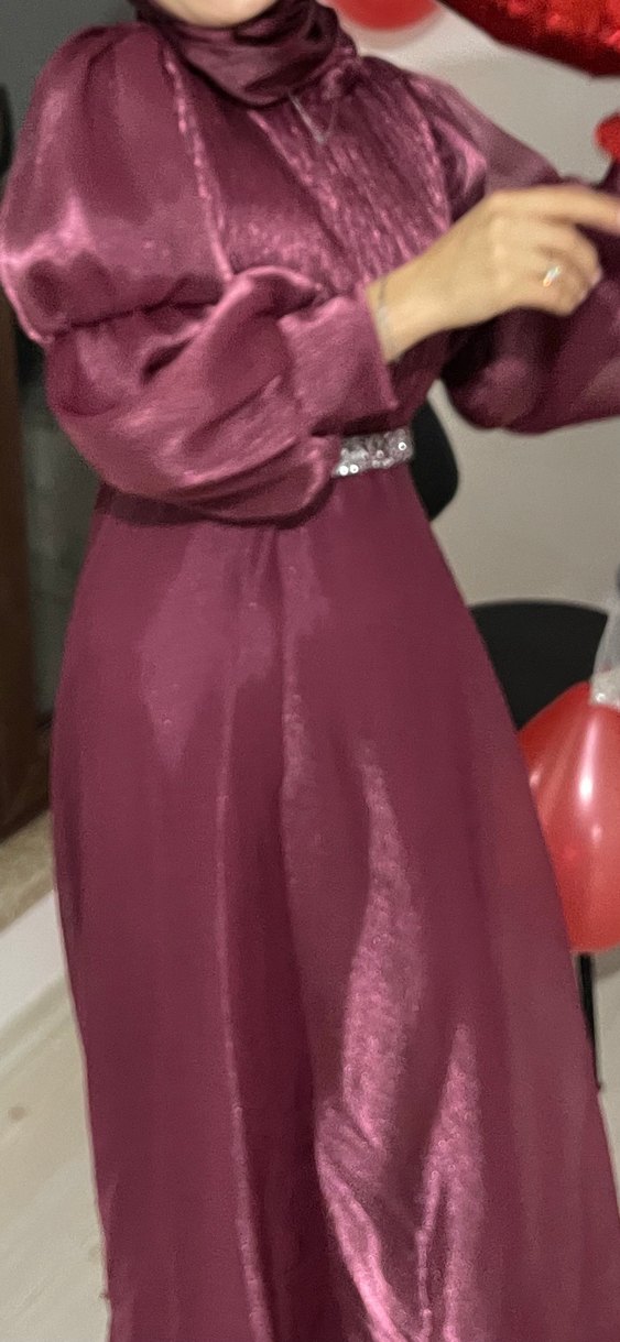Vişne  çürüğü Uzun Abiye Elbise - Görsel 4