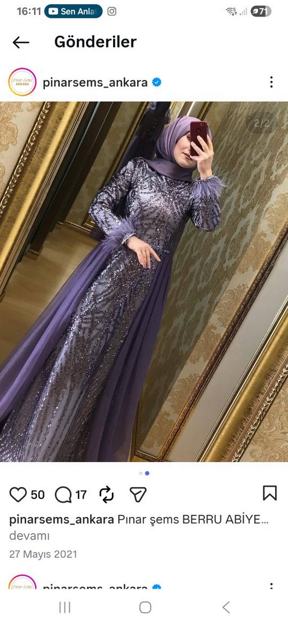 Özel tasarım lila İşlemeli Abiye Elbise - Görsel 2