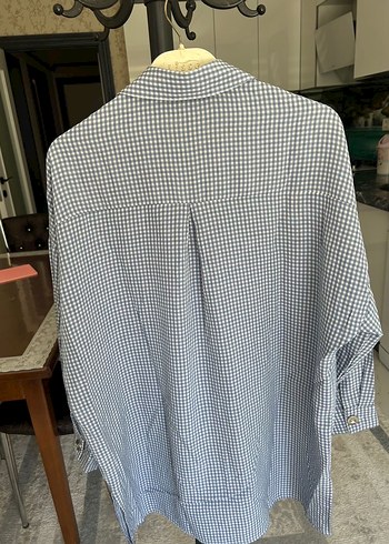 Gri Pamuklu Uzun Kollu Düğmeli Kadın Gömlek - Görsel 3