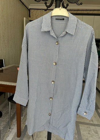 Gri Pamuklu Uzun Kollu Düğmeli Kadın Gömlek - Görsel 5