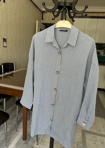 Gri Pamuklu Uzun Kollu Düğmeli Kadın Gömlek - Görsel 2