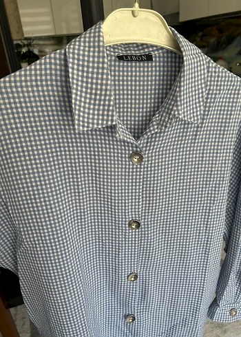 Gri Pamuklu Uzun Kollu Düğmeli Kadın Gömlek - Görsel 6