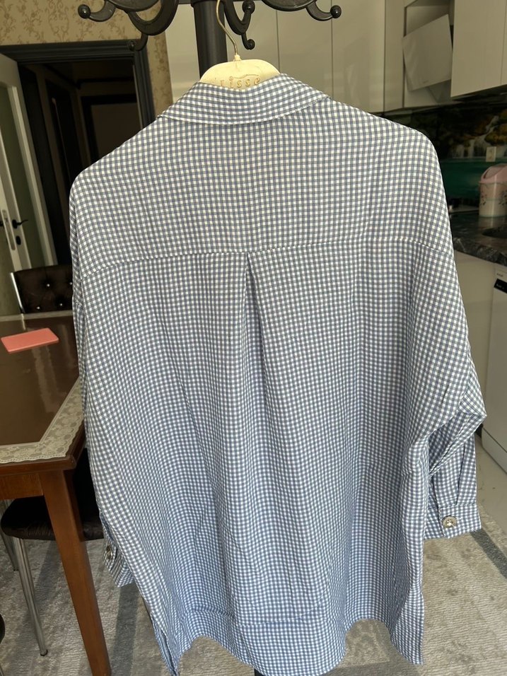 Gri Pamuklu Uzun Kollu Düğmeli Kadın Gömlek - Görsel 3