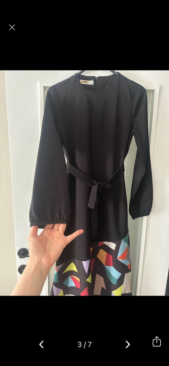 Uzun Kol, Yüksek Yakalı Çok Renkli Kadın Elbise - Görsel 2