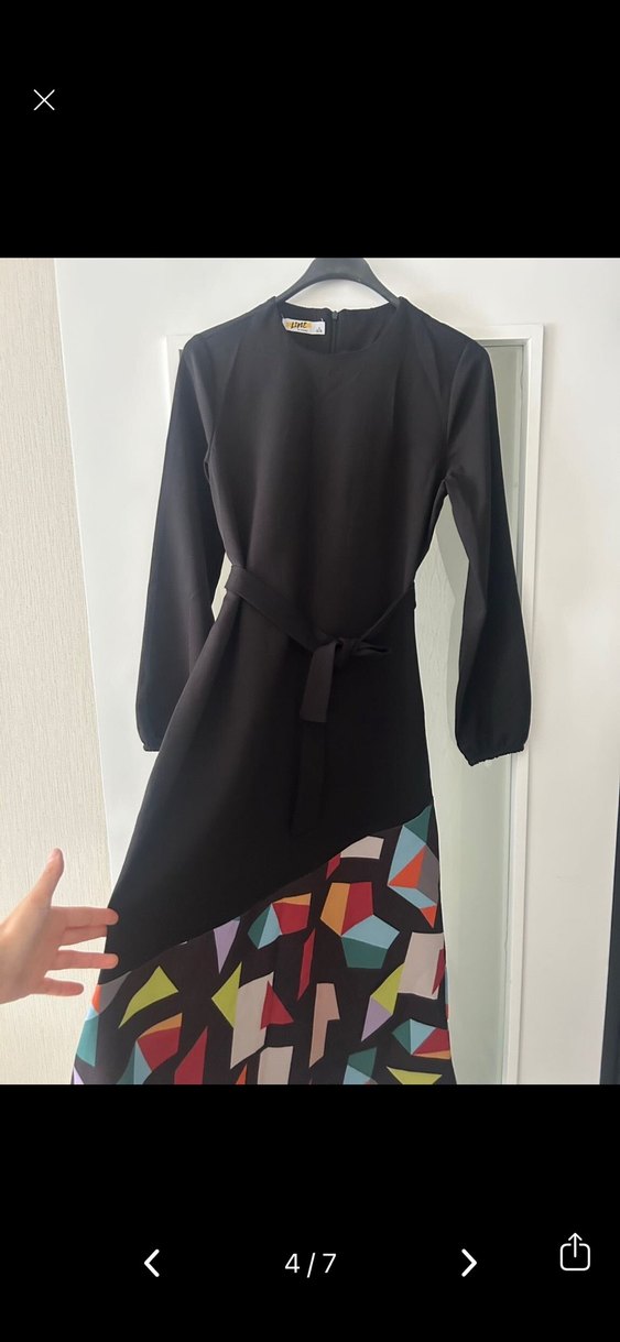 Uzun Kol, Yüksek Yakalı Çok Renkli Kadın Elbise - Görsel 3