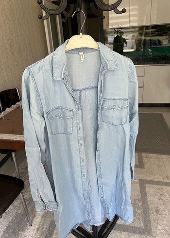 Düğmeli Uzun Kollu Denim Kadın Gömlek - Görsel 6