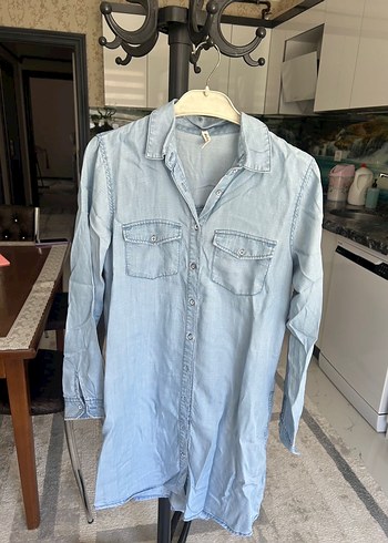 Düğmeli Uzun Kollu Denim Kadın Gömlek - Görsel 3