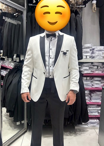 Beyaz Notch Yaka Düğmeli Erkek Takım Elbise - Görsel 2