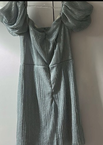 Gri Pliseli Midi Straplez Abiye Elbise - Görsel 2