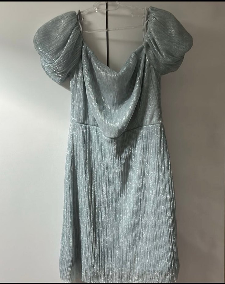 Gri Pliseli Midi Straplez Abiye Elbise - Görsel 3