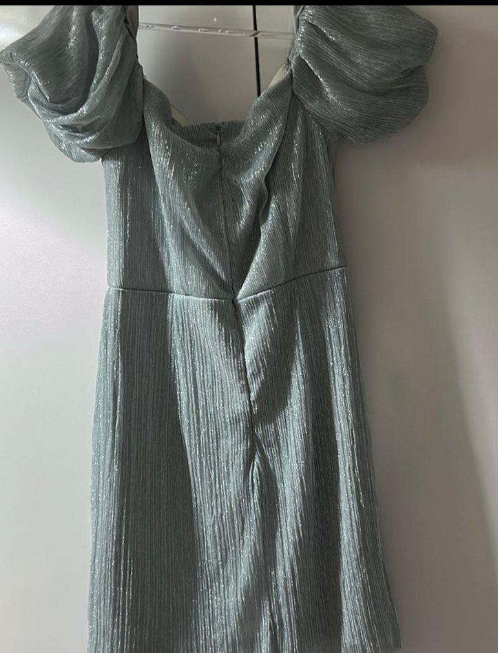Gri Pliseli Midi Straplez Abiye Elbise - Görsel 2